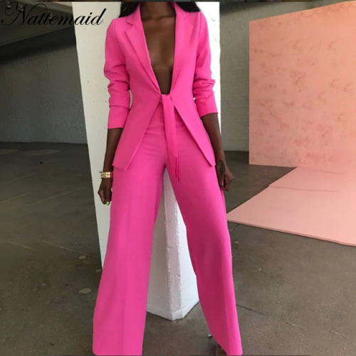 NATTEMAID Solid Formal 2 Piece Set Women Two Piece Set Top And Pants OL Business Pants Suits 2 Piece Outfits Sexy Two Piece Set