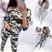 New Fashion two piece set 2Pcs Women Tracksuit patchwork Sptride Sweatshirt Pants Sets Lounge Wear Casual Suit cropped