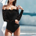 New Lace Off Shoulder Bodysuit Women See Through Long Sleeve Skinny Solid Women Sets Rompers Casual Feminino Jumpsuit Bodysuit