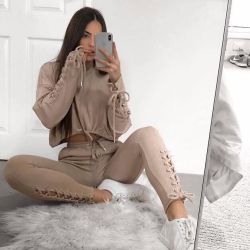 OMSJ 2018 New Autumn Winter Two Pieces Set Women Workout Long Sleeve Suit Cotton Women Tracksuit Crop Top And Pants Set Lady