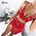 Ohvera PU Leather Two Piece Set Crop Top Spaghetti Strap And Split Mini Skirt Sexy 2 Piece Set Women 2018 Summer Outfits