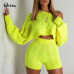 Ohvera Sweater Two Piece Set  Knitted Long Sleeve Crop Tops And Bodycon Shorts Suit Winter Sexy 2 Piece Set Women 2018 Outfits