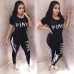 RAISEVERN Hot Women Tracksuit Letters Print Top and Long Pants 2 Piece Set Female Casual Pants Suits Set Summer Outfits 2019