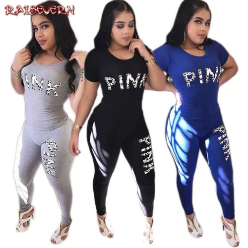 RAISEVERN Hot Women Tracksuit Letters Print Top and Long Pants 2 Piece Set Female Casual Pants Suits Set Summer Outfits 2019