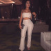 Reflective Summer Glitter Sexy Two Piece Set Solid Strapless Top And Long Pant Women Set Party 2 Piece Set Women Outfits Set