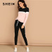 SHEIN Athleisure Color-Block Top and Drawstring Waist Side Panel Pants Women Two Piece Set Spring Sporting Casual Two Piece Sets