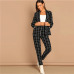 SHEIN Black Stretchy Grid Print Shawl Collar Plaid Long Sleeve Blazer Pants Set Women Autumn Workwear Morden Lady Twopiece