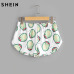 SHEIN Casual Womens Two Piece Sets 2017 Summer Cartoon Avocado Print Short Sleeve Tee and Elastic Waist Shorts Set