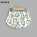 SHEIN Casual Womens Two Piece Sets 2017 Summer Cartoon Avocado Print Short Sleeve Tee and Elastic Waist Shorts Set