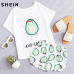 SHEIN Casual Womens Two Piece Sets 2017 Summer Cartoon Avocado Print Short Sleeve Tee and Elastic Waist Shorts Set