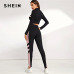 SHEIN Colorblock Black Zip Front Striped Slim Fit Sweatshirt and Pants Set Crop Top Autumn Casual Sporting Women Two Piece Sets