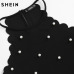 SHEIN Sexy Womens Two Piece Sets 2017 Summer Ladies Black Sleeveless Pearl Beading Scalloped Halter Top and Skirt Set