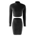 Set (2pcs) Autumn Women Bandage Suit Long Sleeve Fleece Crop Top Pencil Midi Skirt Solid Bodycon Dress Sweater Tracksuit