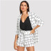 Sheinside Black and White Plaid Notched Blazers With Self Tie Waist Shorts Womens Two Piece Sets 2019 Elegant 2 Piece Women Set