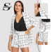 Sheinside Black and White Plaid Notched Blazers With Self Tie Waist Shorts Womens Two Piece Sets 2019 Elegant 2 Piece Women Set