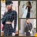 Sheinside Stand Collar Long Sleeve 2 Piece Set Women Crop Grid Top and Pencil Skirt Ladies Elegant Office Ladies Two Piece Set