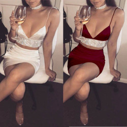 Stylish Womens 2Pcs Bodycon V-Neck Crop Top And Skirt Set Split Clubwear Party Cooktail Dresses Pencil Party Clothing Sets