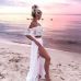 Summer Hot Women 2018 Sexy Lace One Shoulder Split Floor-Length vestido Party Dress White Dress Two-piece Set Maxi Dress vestido