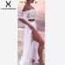 Summer Hot Women 2018 Sexy Lace One Shoulder Split Floor-Length vestido Party Dress White Dress Two-piece Set Maxi Dress vestido