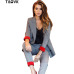 TAOVK Plaid Pant Suits Women's Suits Set Double Breasted Red Cuff Blazer Jacket Straight Pant two Pieces set Office Lady Outfits