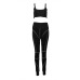 Tina Beauty KylieJenner Women Gymwear Two 2 Piece Set Square Neck Midriff Bustier & Stretch Full Length Hash Line Pant Sweat Set