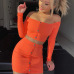 Toplook 2 piece set women Orange Knitted Off Shoulder Piece Women Spring Summer Button Slash Neck Crop Tops Sexy Mini Skirts