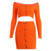 Toplook 2 piece set women Orange Knitted Off Shoulder Piece Women Spring Summer Button Slash Neck Crop Tops Sexy Mini Skirts