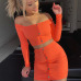 Toplook 2 piece set women Orange Knitted Off Shoulder Piece Women Spring Summer Button Slash Neck Crop Tops Sexy Mini Skirts