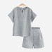 Trytree Spring summer Women two piece set Casual Cotton tops + short Soild Female Office plus size Suit Set Short Sleeve Sets