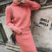 Twist Knitted 2 Piece Set Women Long Sleeve Turtleneck Pullover Sweater + Split Pencil Skirt Set Lady Runway Knitting Skirt Suit