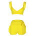 Two Piece Set 2019 Summer women crop tops High Waist Shorts 2pcs Ruffles Bow outfits Ladies Yellow Slim matching Clothes sets