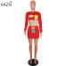 VAZN 2018 New Temperament Fashion Women 2 Piece Set Sexy Style Cartoon O-Neck Full Sleeve Mini Skirts Lady Bodycon Set M667