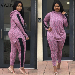 VAZN Autumn Lady Hot Casual Brand Women 2 Piece Set Solid Hooded Full Sleeve Full Length Age Reduction Women Bodyocn Set MJ1027