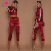 WannaThis 2017 Autumn Winter Satin Sets Women Zipper Side Stripe Crop Tops Drawstring Calf Length Pants Sexy Workout Tracksuits