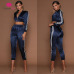 WannaThis 2017 Autumn Winter Satin Sets Women Zipper Side Stripe Crop Tops Drawstring Calf Length Pants Sexy Workout Tracksuits