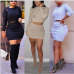 Women Autumn Knitted Dress Sexy 2 Piece Set Fashion Hollow Out Holes Bodycon Mini Dress Sexy Crop Top Ladies Two Piece Set