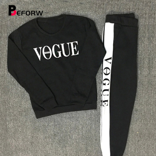 Women Sets VOGUE Letter Print Sweatshirt+Pants 2 Piece Set Autumn Winter Long Sleeve Tracksuits Two Piece Suit Sportswear Outfit