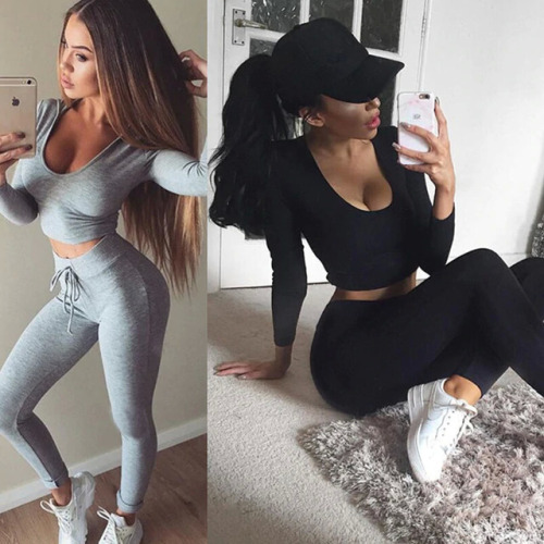 Women Sportwear Two Piece Set Casual Long Sleeve 2 Piece Set Women Two Piece Outfits Leggings Women