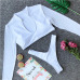 XLLAIS Summer High Quality Fashion Two Piece Set Women Sexy Long Mesh Sleeve White Crop Top and Low Waist Mini Shorts Suits Wear