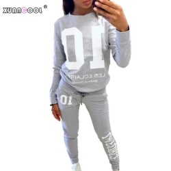 XUANCOOL 2018 Women Sweatshirt Set Long Sleeve Number 10 Letter Print Tops and Pants Tracksuit Woman Conjunto Feminino