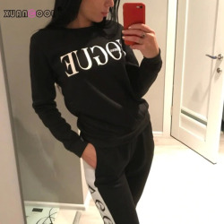 XUANCOOL New 2018 Women 2 Piece Clothing Set Casual Fashion Vogue Sweatshirt+Long Pants Tracksuit for Women Hoodie Suit