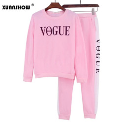 XUANSHOW Tracksuit 2018 Autumn Winter Women's Suit VOGUE Letter Printed 0-Neck Sweatshirt + Patchwork Long Pant 2 Piece Set