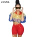 ZJFZML Streetwear Two Piece Set Women's Costumes Contrast Color Hooded Crop Top And Skinny Shorts Female Suits Autumn Sweatsuits