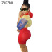 ZJFZML Streetwear Two Piece Set Women's Costumes Contrast Color Hooded Crop Top And Skinny Shorts Female Suits Autumn Sweatsuits