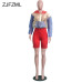 ZJFZML Streetwear Two Piece Set Women's Costumes Contrast Color Hooded Crop Top And Skinny Shorts Female Suits Autumn Sweatsuits