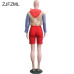 ZJFZML Streetwear Two Piece Set Women's Costumes Contrast Color Hooded Crop Top And Skinny Shorts Female Suits Autumn Sweatsuits