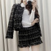 Zarachiel 2019 Autumn Winter Tweed 2 Piece Set Women Slim Plaid Short Set Fashion Fringed Trim Jacket Coat + Tassels Short Suit