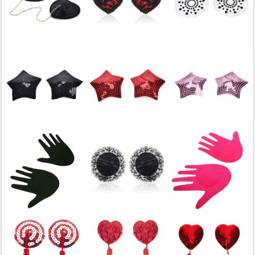 1 Pair Women Sexy Sequin Nipple Covers With Tassels Heart Shape Nipple Stickers Pasties  Sex Product Chest Stickers Wholesale