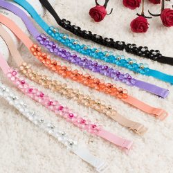 Women Bra Strap Flower Rhinestone Decoration Invisible Elastic Shoulder Straps for Bridal Wedding Party